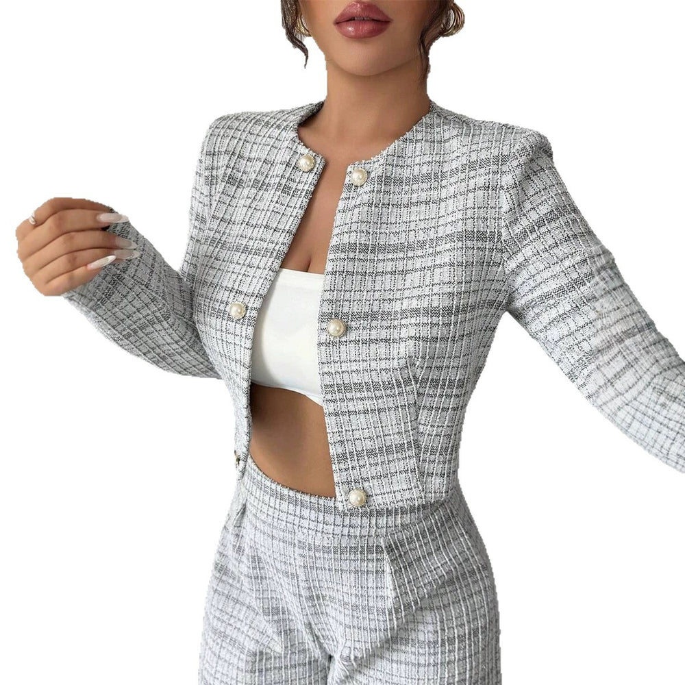 Versatile retro houndstooth elastic high-waisted wide-leg casual pants for women - autumn/winter loose fit, drapey, floor-length straight-leg trousers