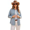 European and american cross-border foreign trade  lapel beaded long sleeves duplex pockets raw edge hem washed denim outwear
