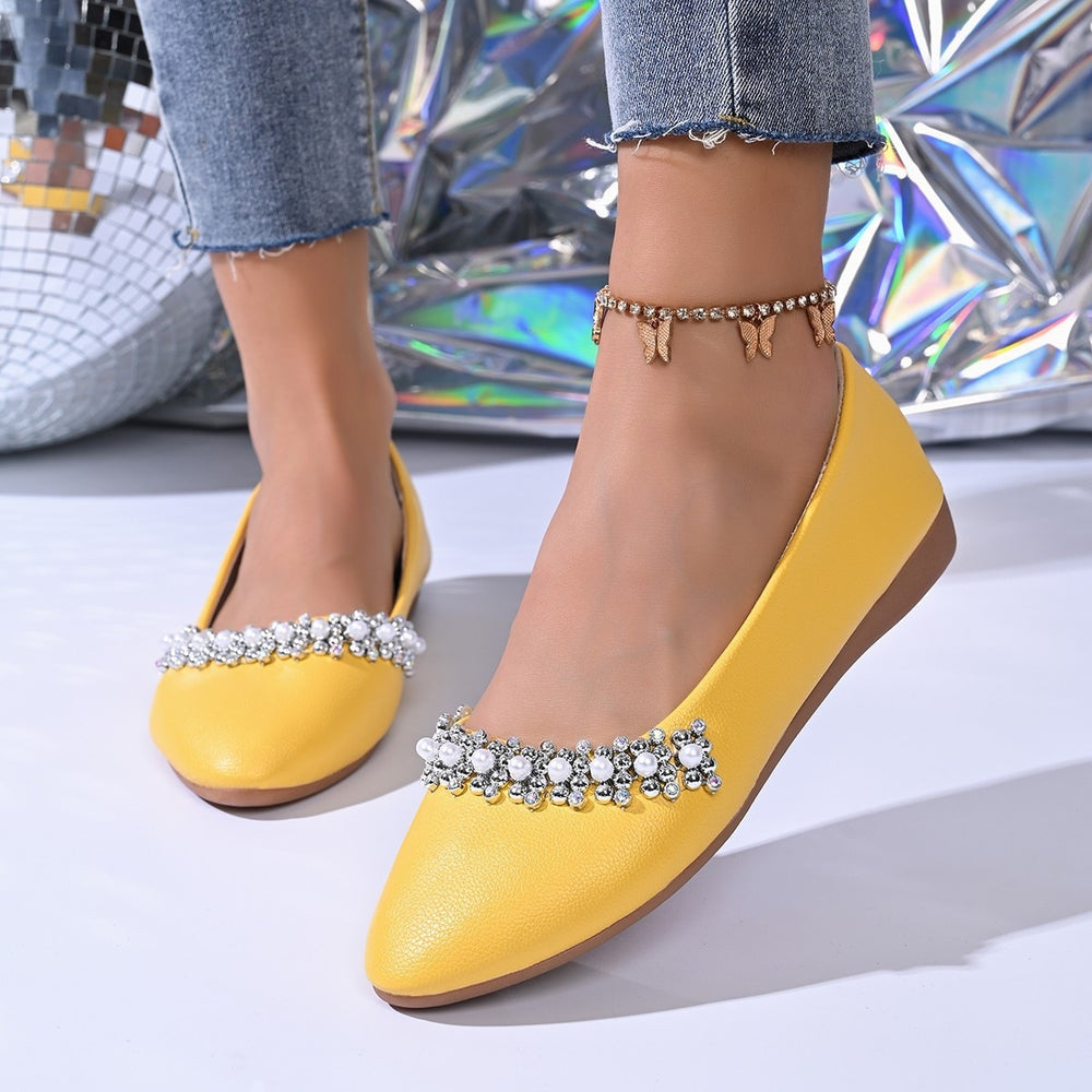 export plus size casual flats women's  spring pointed toe comfortable rhinestone low heel flat shoes wholesale