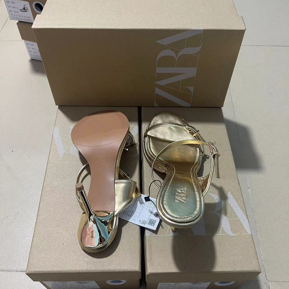 Za2024summernew arrival high-heeled one-strap sandals fashionfashioneasiest for matchoutwear women's sandals