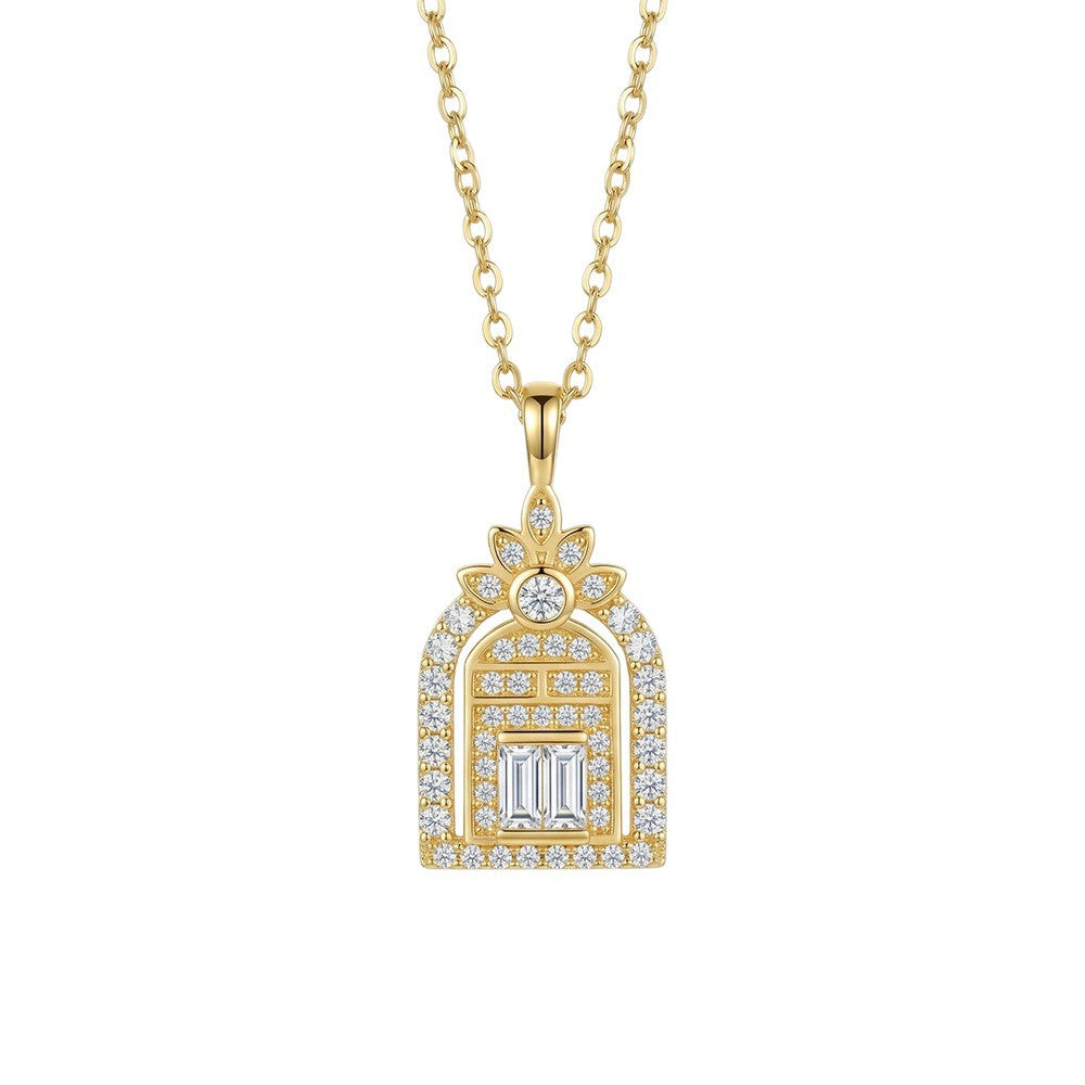 Popular copper inlaid with zirconium full diamond happiness door necklace for women summereasiest for matchfashion non-fading clavicle chain jewelry