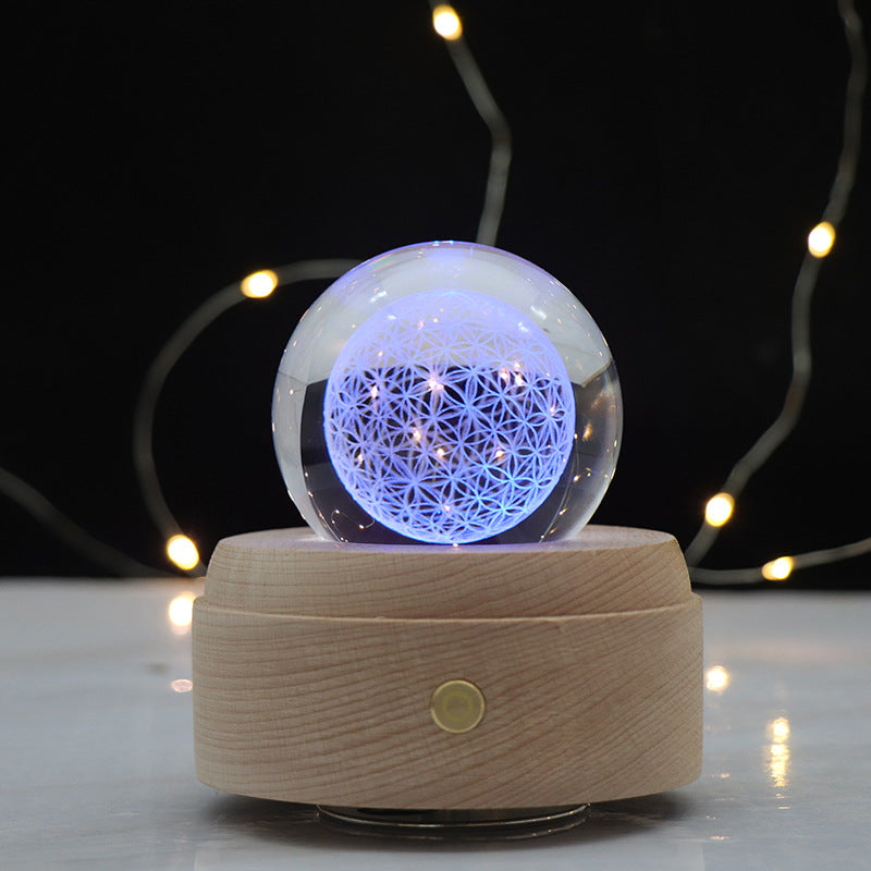 Colorful touch creative gift crystal ball music box transparent crystal light ball music box 3D night light