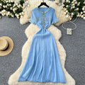 cross-border fashionfall and winternew arrivalfashion round neck denim patchworkknittinglong sleevesdress a-line skirt for women