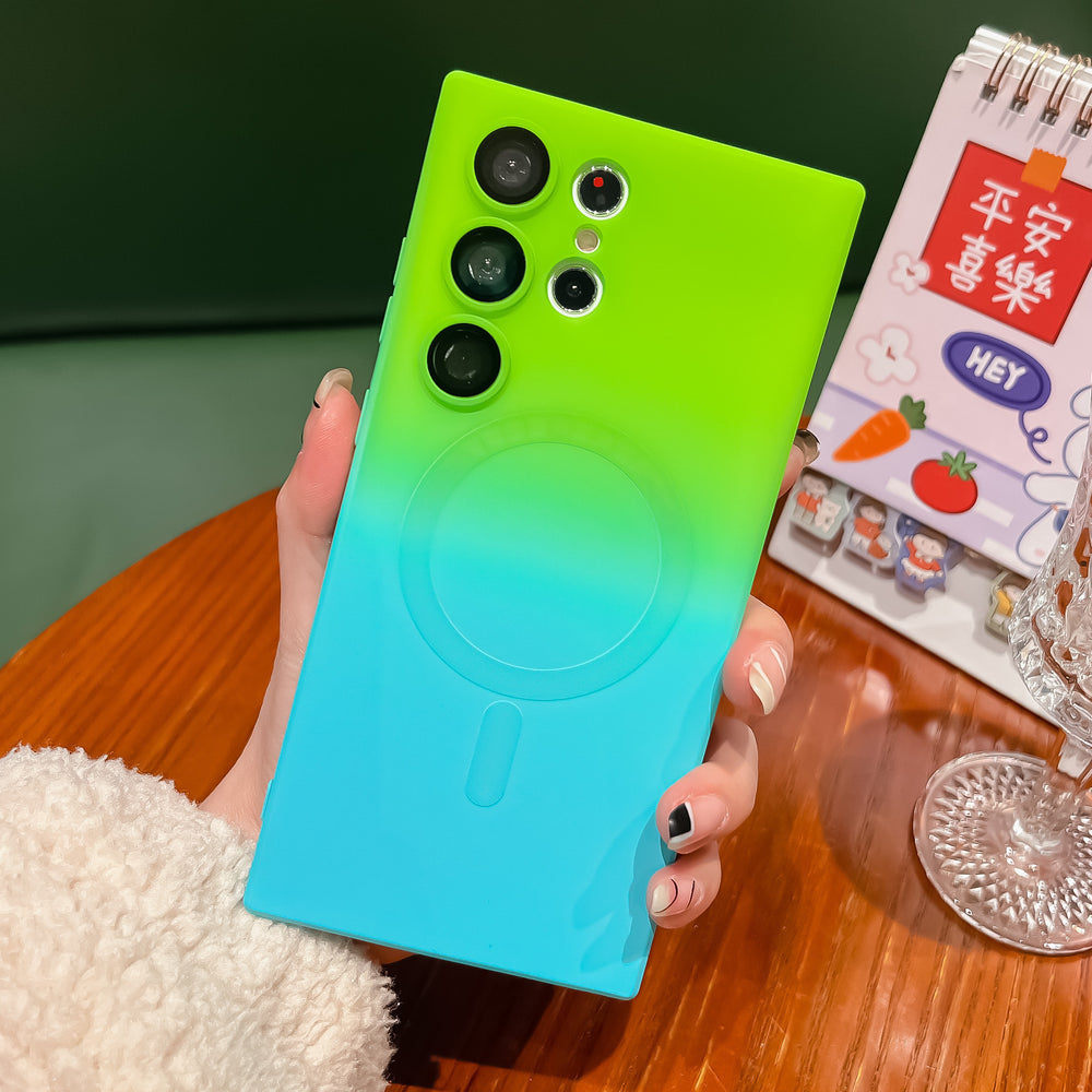 Suitable for samsung s26ultra liquid magnetic phone case s24plus two-color gradient protective case with lens film
