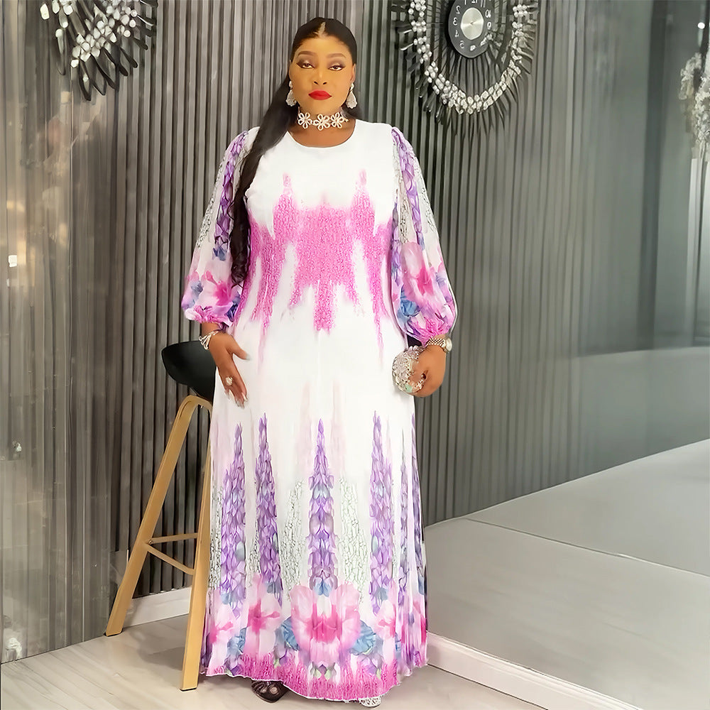printed chiffon maxi dress  dress plus size women's fashion european and american style