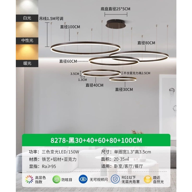 Circle of Light Living Room Chandelier French Postmodern Simple Light Luxury Dining Room Light Duplex Circle Hall Lighting 1