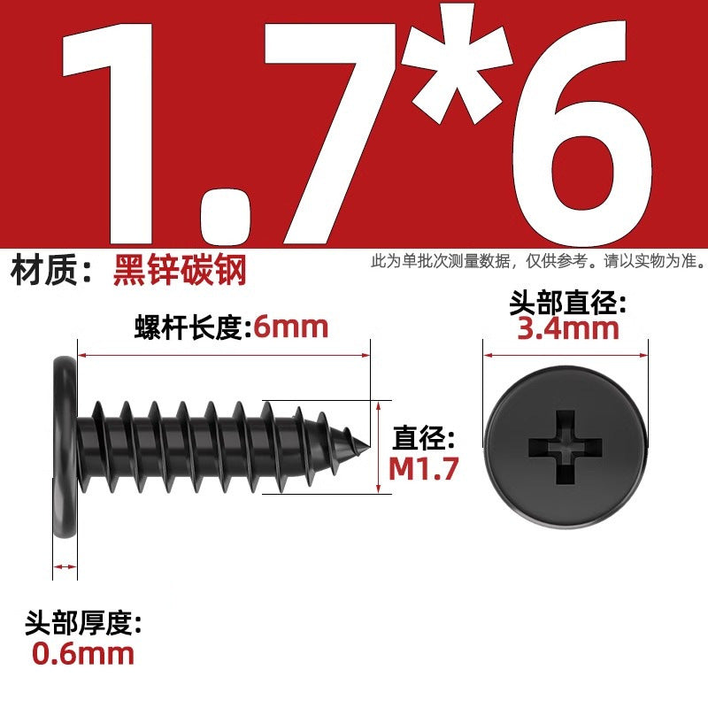CA Iron Nickel Plated/Black Flat Head Cross Self-Tapping Screw Large Flat Thin Head Flat Head Pointed Tail Wood Self-Tapping Screw