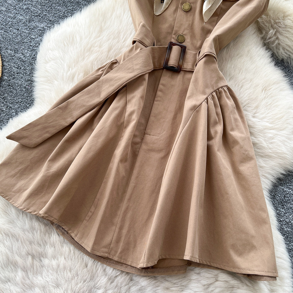 Frenchwork clothing sleeveless a-line light mature style dress women's summer khaki high waist waist slimming lookelegant short skirt