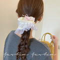 Hair tie women's classy style fashion cream white polka dot lace double layer large intestine hair rope tie hair durable headband