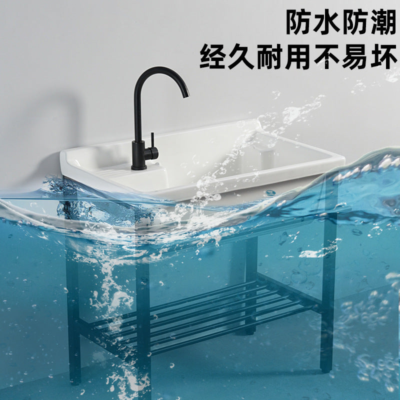 陶瓷洗衣池不锈钢支架台盆加深盆洗衣水槽户外公寓陶瓷一体洗手盆
