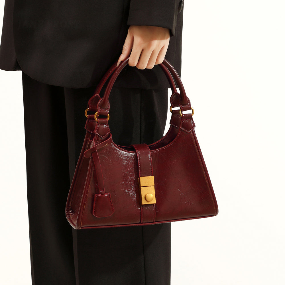 Fashionable 2025 high-end retro oil wax leather bridal wedding bag mother bag daily use satchel underarm bag