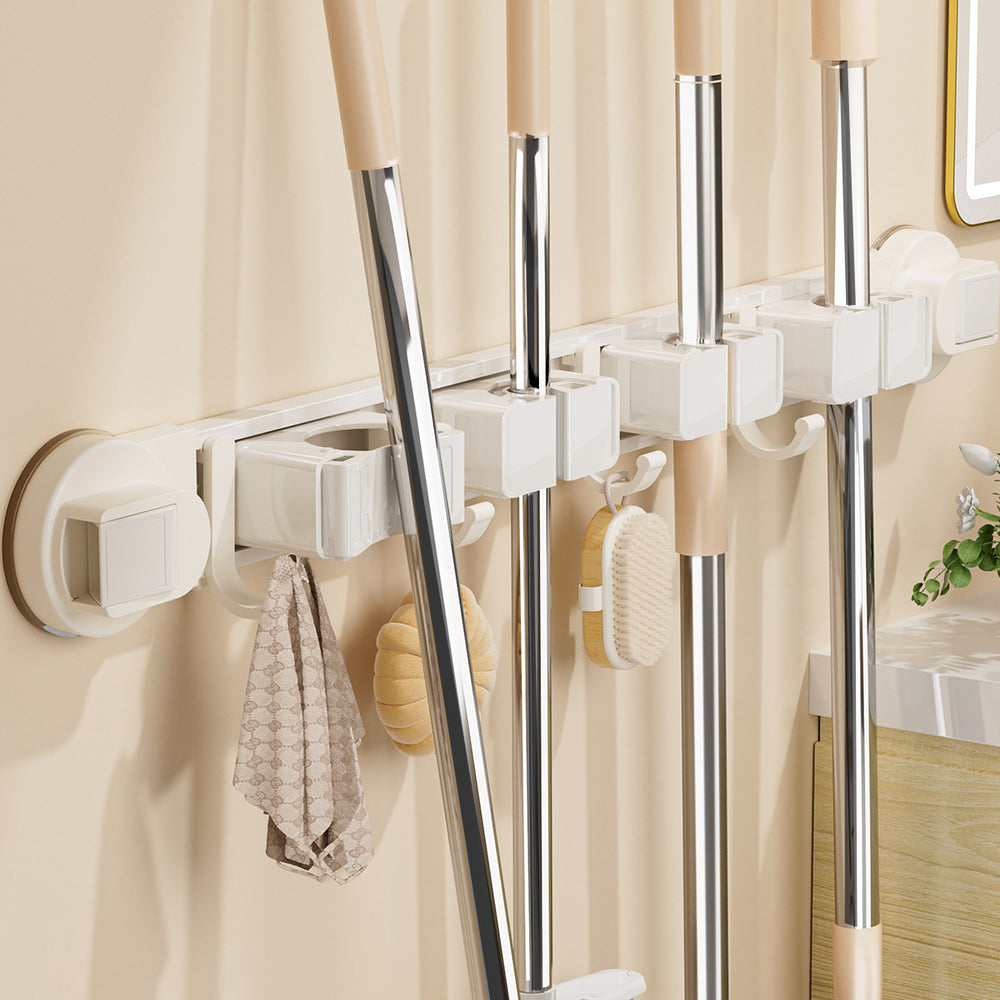 Suction cup mop holder hook punch-free bathroom wall-mounted mop clip broom storage rack rag storage fixed rack