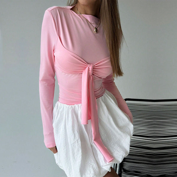women's clothing sexy sweet wind T-shirt autumn and winter kink slim fit sweet and spicy long-sleeved pink top