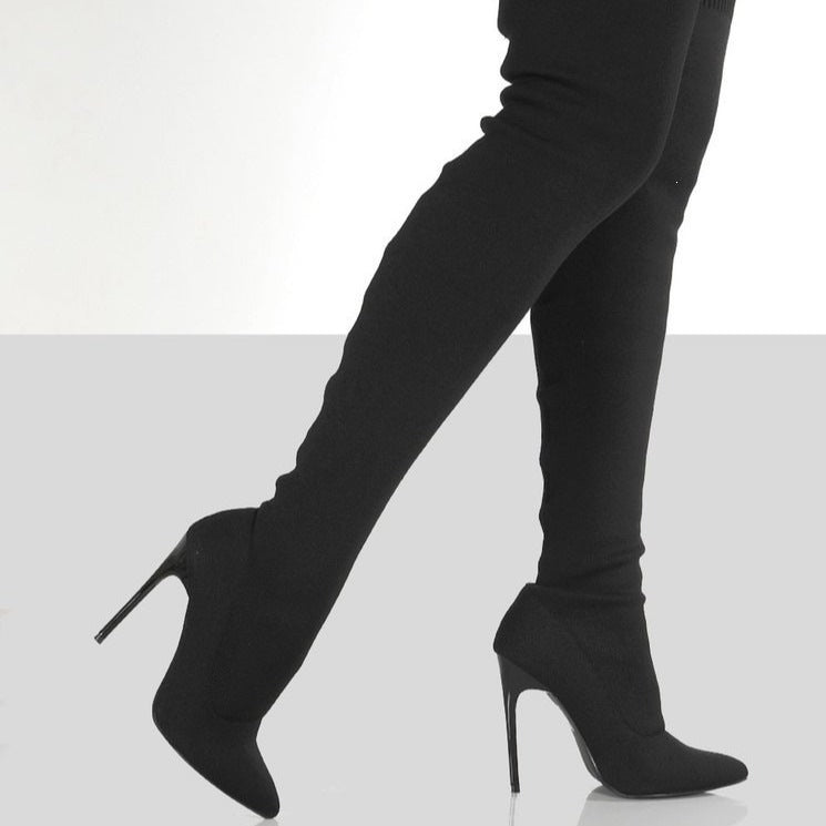 2026 spring new arrival: plus size women's boots - stretch boots, retro stiletto high heels, knitted over-the-knee boots