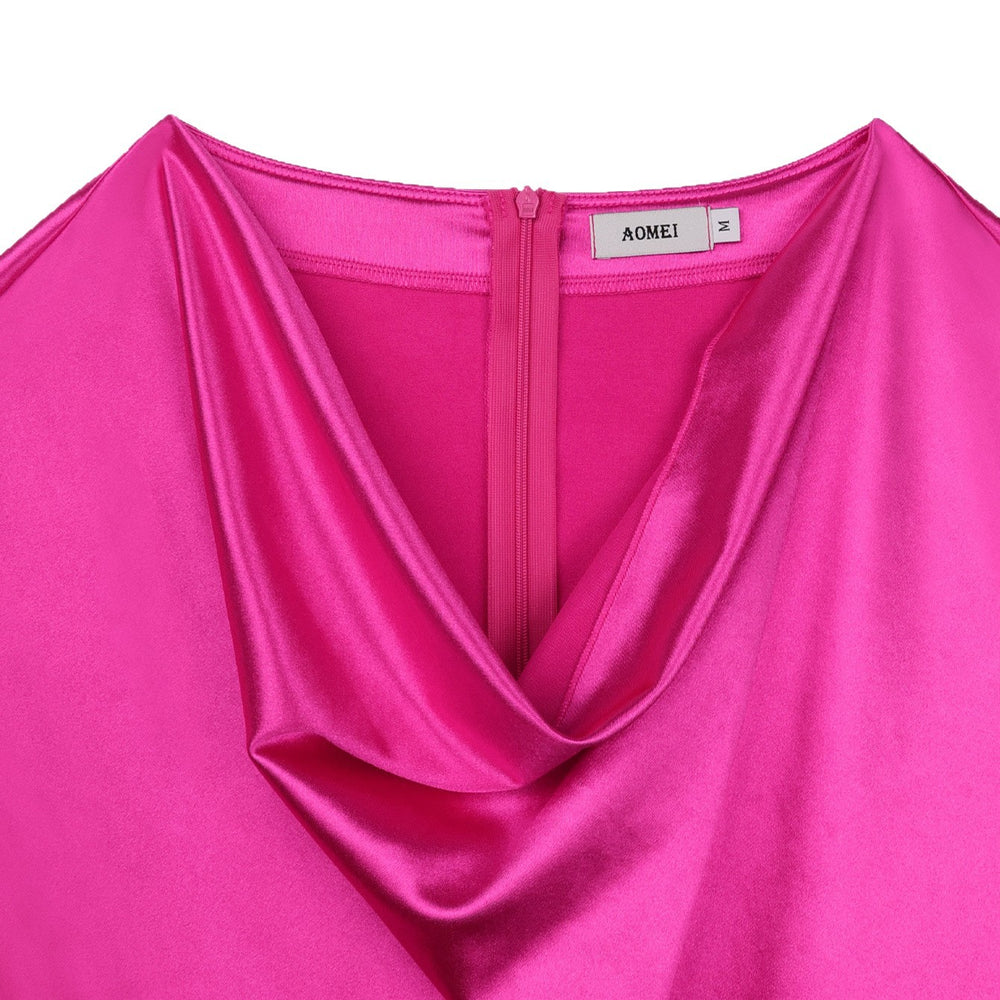 sexy waist slimming lookdress rose red satin tassel patchwork party wear party dress