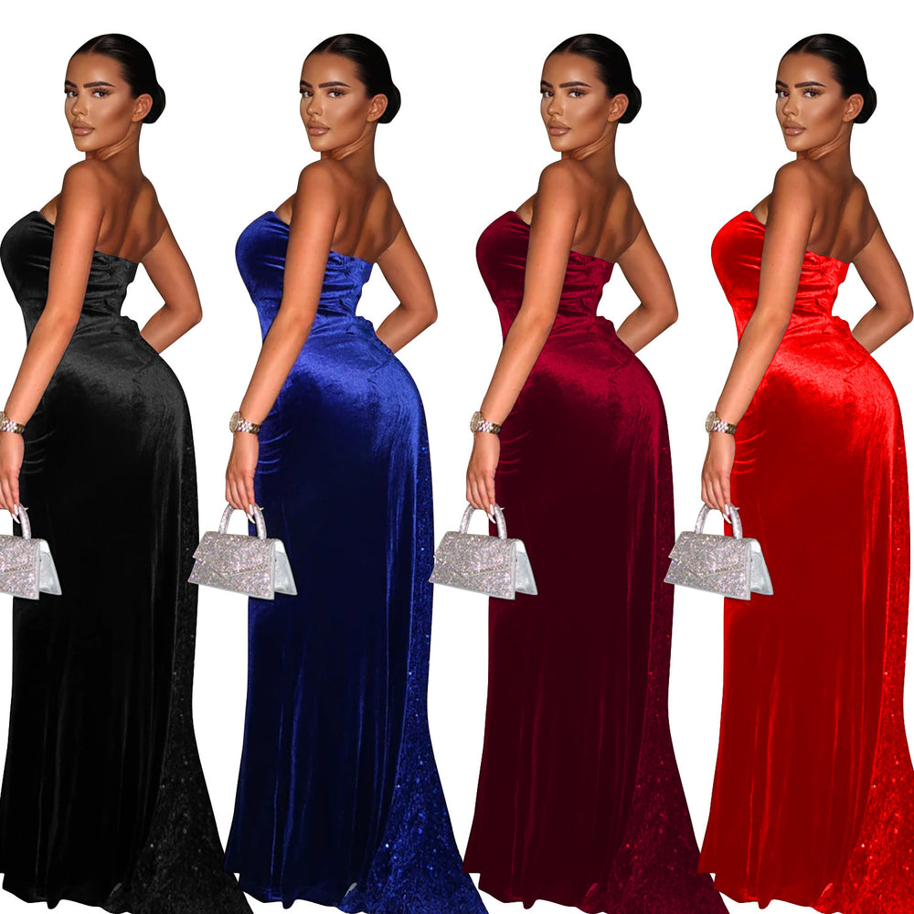 C6712 cross-border   fashion women's sexy sequin patchwork wrap dress