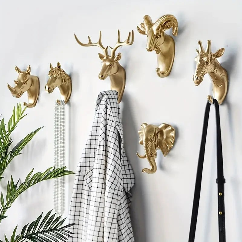 European-style decorative wall hooks - super strong adhesive, no-drill door back hooks, multi-purpose deer head hooks for hanging clothes