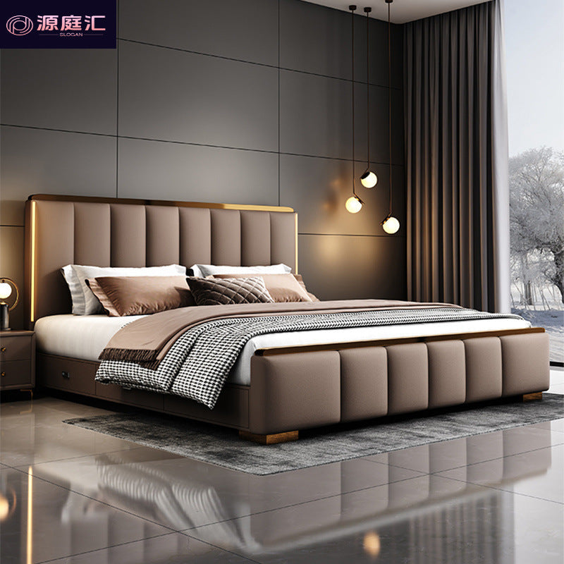 Italian light luxury master bedroom double bed ultra-thin bedside bed classy master bedroom bedroom for home storage princess wedding bed