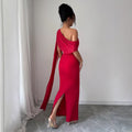 Amazon cross-border women's fashion: european and american style one-shoulder evening gown, long dress with cape sleeves, slim-fit bodycon, slit hem, socialite dress