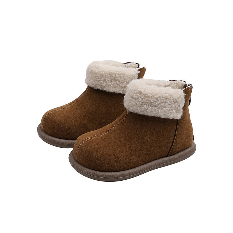 Vancahao girls' boots  winter new korean style children's fashion double-layer cotton short boots student frosted fashion boots