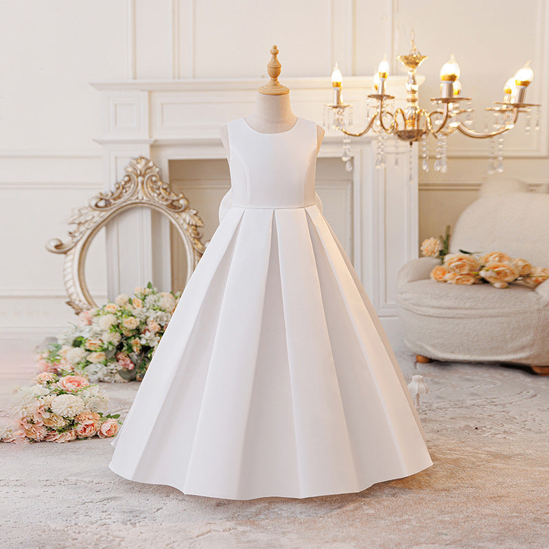 Amazon european and american style girls' satin bow sleeveless princess dress - perfect for first birthday parties, flower girls, and little princesses