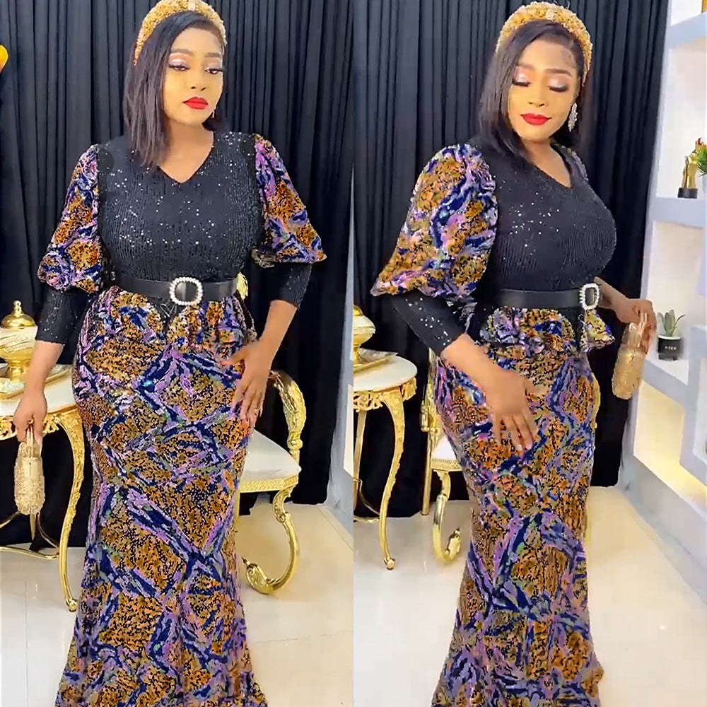 African plus size women's clothing  new european and american foreign trade  hot selling dress christmas party evening gown