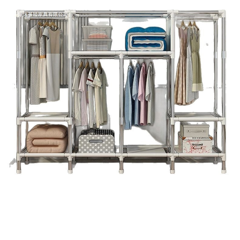 Simple wardrobe for home bedroom steel frame thickened and thickened steel pipe assembled cloth wardrobe rental room strong and durable cabinet