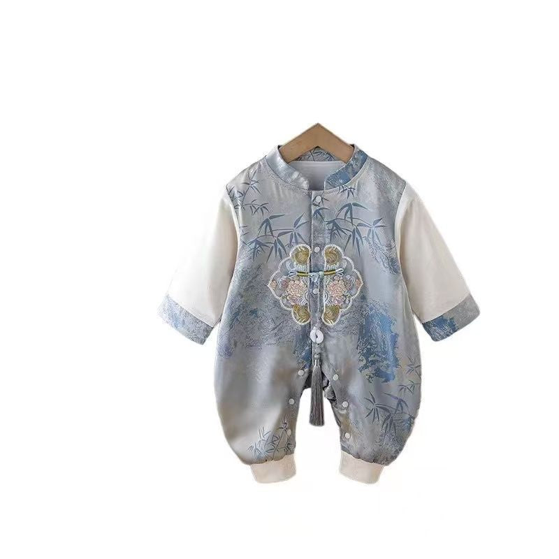 Baby boy full month, 100-day, and first birthday outfit - romper, baby spring/autumn double-layer long-sleeve chinese style romper