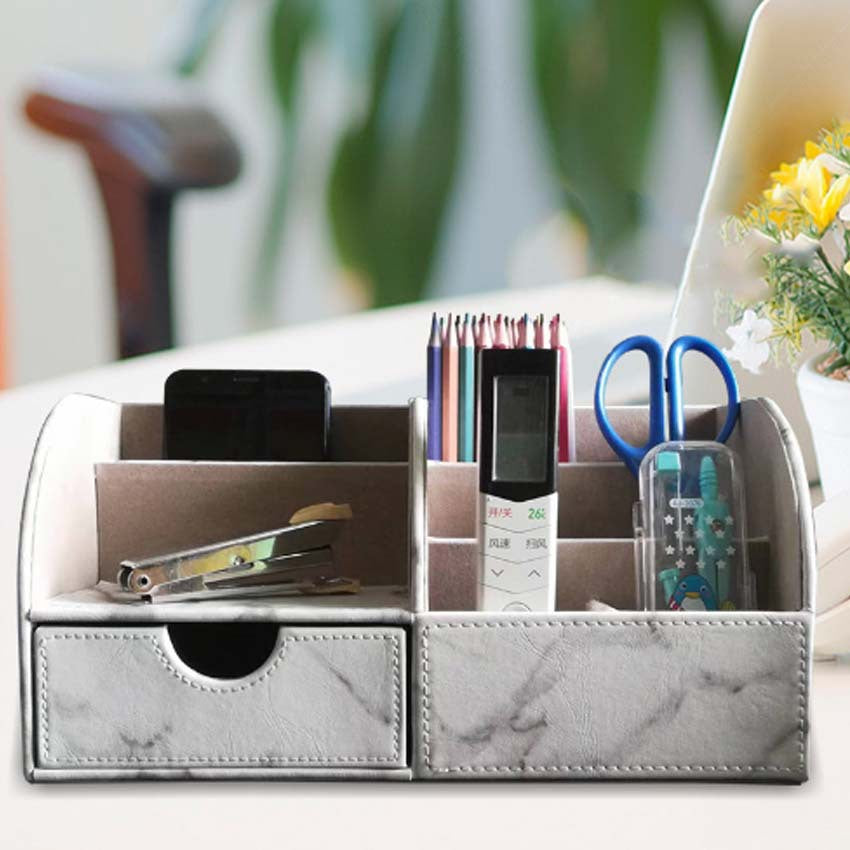 Desktop office storage box Organizer business card box, household with drawer finishing box Creative leather pen holder