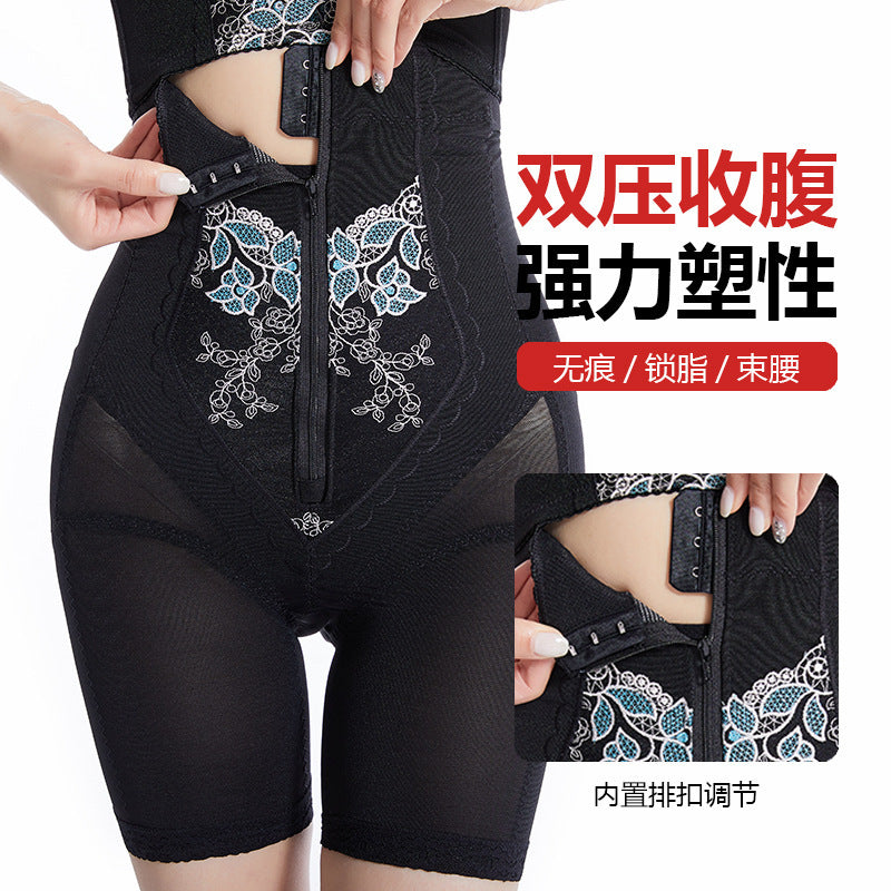 Gk01 beauty salon butt lift national style embroider body shaping high waist tummy control pants women's zipper body shaping pants body sculpting pants