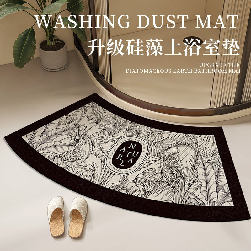 Strong water absorption and quick-drying floor mat at the entrance of the shower room, bathroom diatom mud curved carpet, bathroom non-slip fan-shaped foot mat