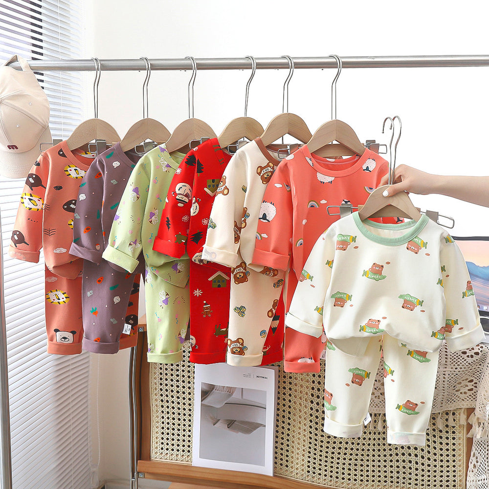 Kids' pajama set spring lycra cotton baby underwear boys' loungewear girls' thermal underwear children's clothing wholesale