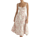 cross-border e-commerce women's fashion: european and american summer new arrivals - french chic floral print spaghetti strap slit dress