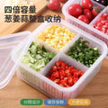 Transparent four-compartment chopped green onion box with lid, kitchen double-layered compartment drain box, refrigerator refrigerated fresh food storage box