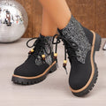 Women's chunky heel ankle boots for cross-border e-commerce, new spring/autumn  collection, roman style printed lace-up casual booties