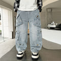 Boys' spring/autumn denim jeans - new korean style, stylish kids' loose-fit pants, mid-to-large size boys' spring cargo pants