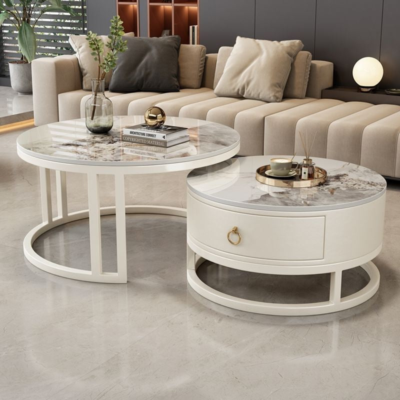 Rock slab coffee table living room for homecasual modern small apartment new arrivalaccessible luxury double-layer telescopic round side table tea table