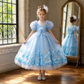 Girls' formal dress - long, puff sleeve, flower girl wedding dress, tulle, piano recital performance dress - in stock & wholesale