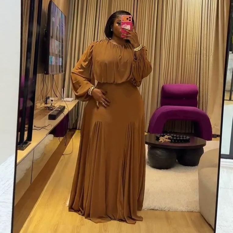 European and american cross-border women's fashion  summer new arrival: elegant and chic puff sleeve ruched blouse and midi skirt set