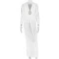 European and american style ins solid color cross-border loose women's sexy v-neck bodycon dress - vacation fashion casual new long dress