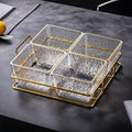 [4-compartment fruit plate with gold edge and water ripples] + iron frame, thickened plastic