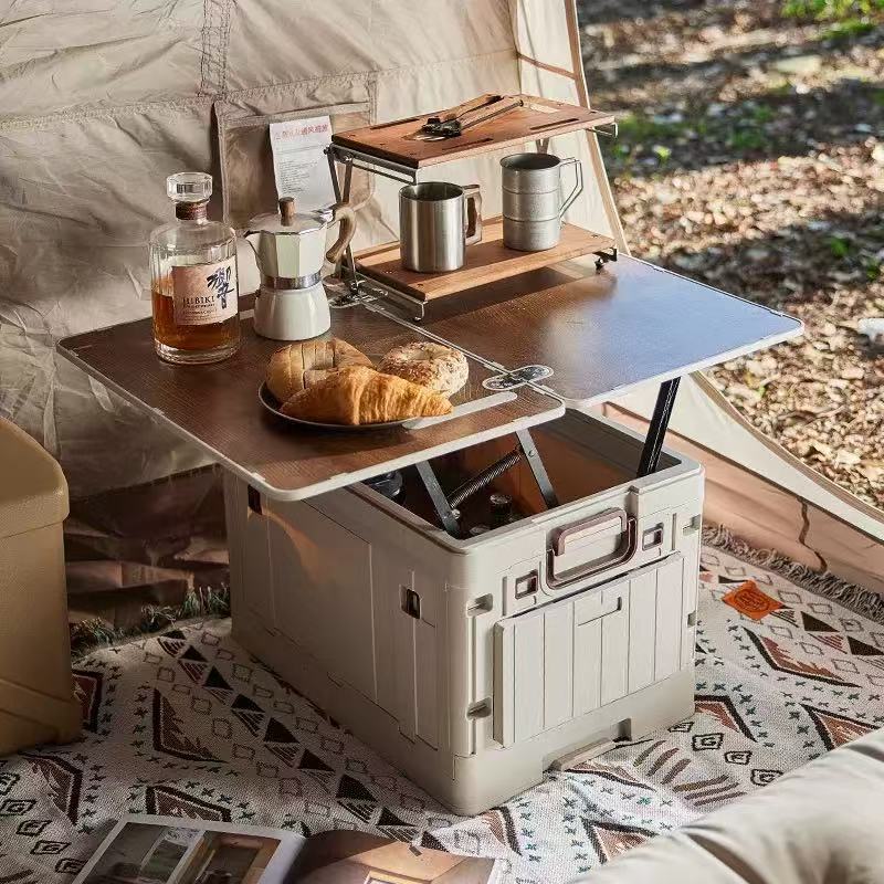 Outdoor camping storage box table all-in-one foldable large capacity car storage box multifunctional camping storage foldable table