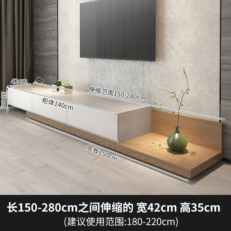 Minimalist extendable tv stand - space-saving, floor-standing coffee table for small apartments - modern, light luxury floating floor cabinet for living room