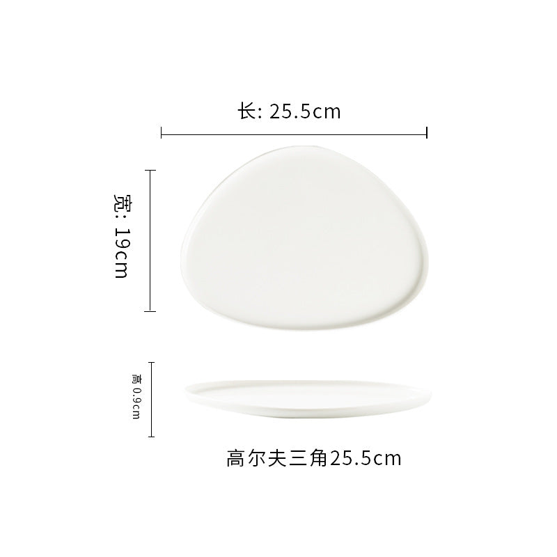Pure white special-shaped ceramic plate for homeasymmetrical dish plate triangular steak plate western restaurant casual plate kitchen