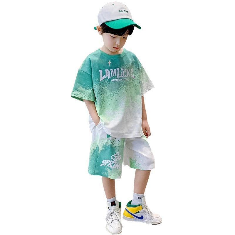 Boys' summer outfit set  new summer kids short-sleeve t-shirt tracksuit thin two-piece set children's clothing