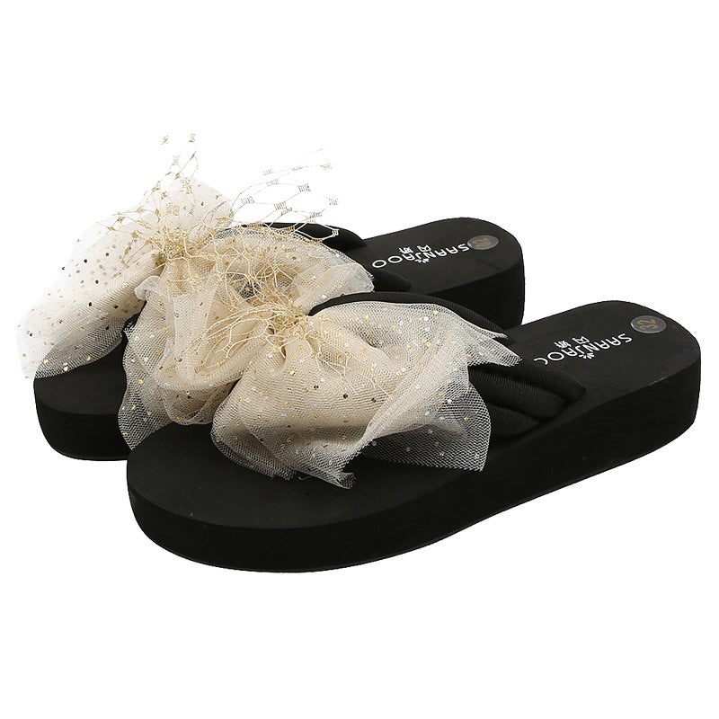 2025 new fashionable parent-child summer outdoor slippers, girls' holiday sandals, bowknot baby flip-flops