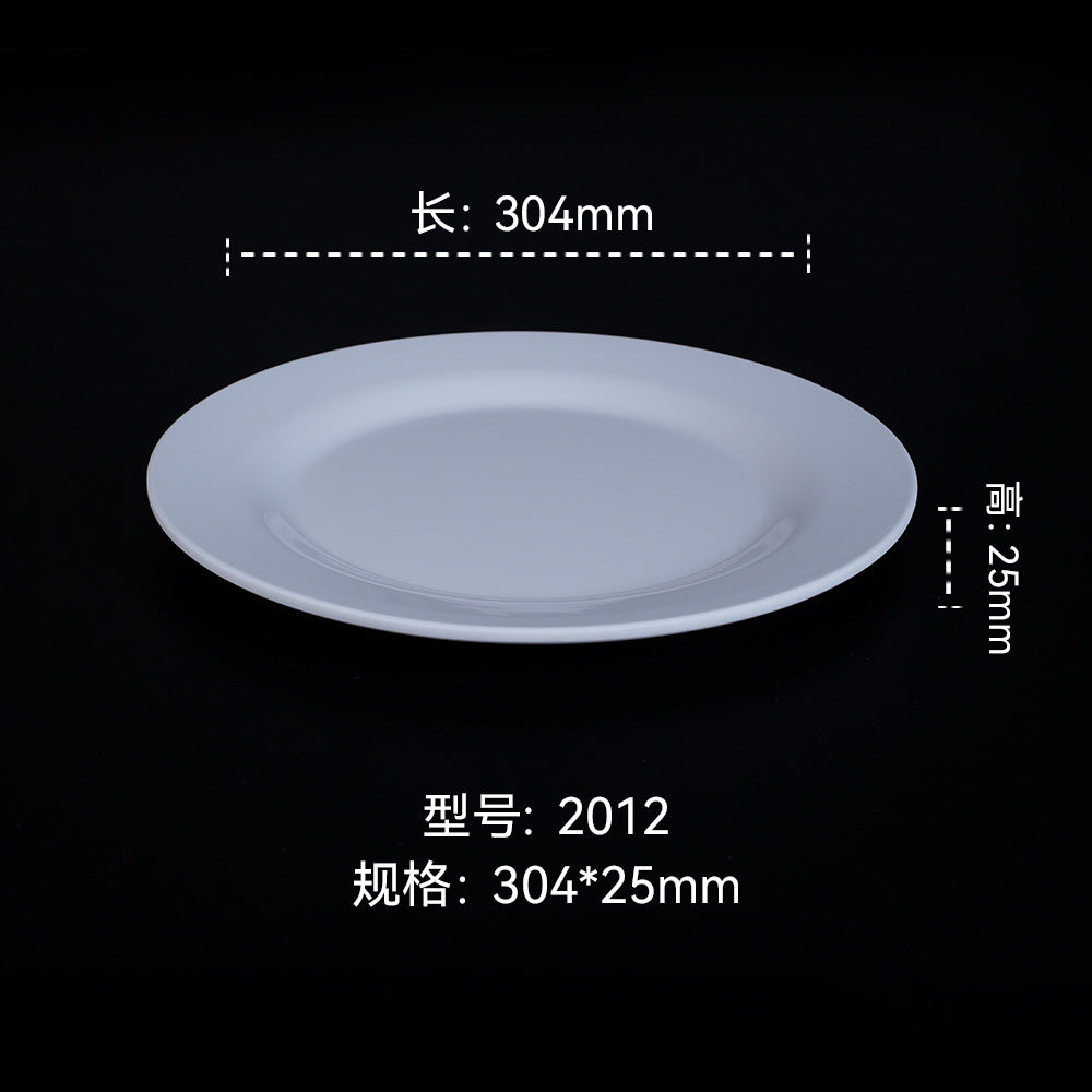 Melamine dinnerware white imitation porcelain premium round plate flat plate plastic dish commercial round plate customization