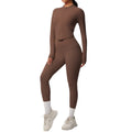 Ready-to-ship cross-border solid color double-sided brushed naked feel outerwear long sleeve set - compression running, fitness, and yoga two-piece outfit