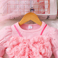 Girls' dress for toddlers and young children, 3d floral mesh dress gown