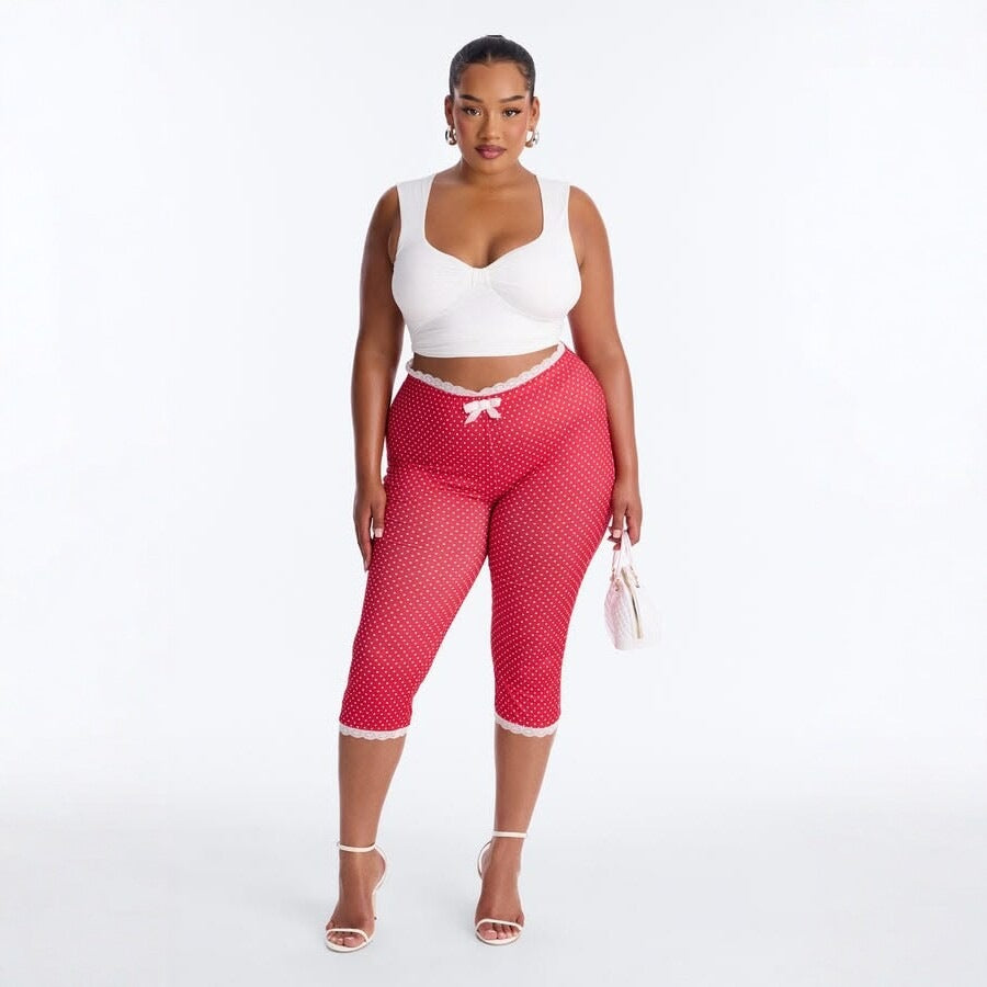 cross-border best selling pants, seven-point pants, multi-color women's high waist silmlacepatchworkcasual pants